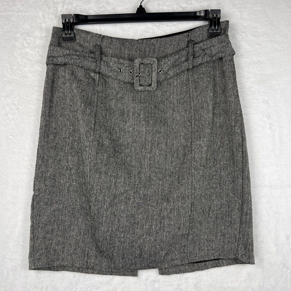 Vintage Forever 21 Grey Tweed Belted Pencil Skirt Large L Y2K Academic Workwear